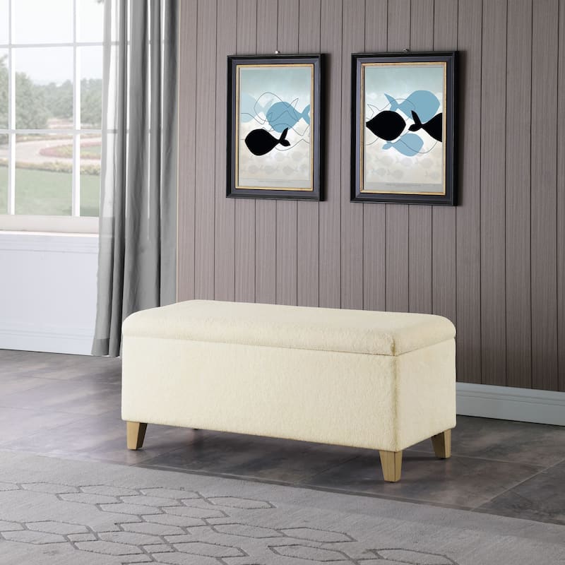 HomePop Sherpa Upholstered Storage Bench - Cream - Cream Sherpa Fur