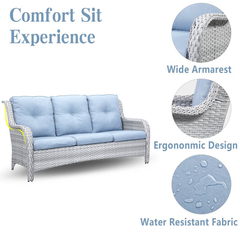 Pocassy Patio Outdoor 3-Seat Sofa with Cushion