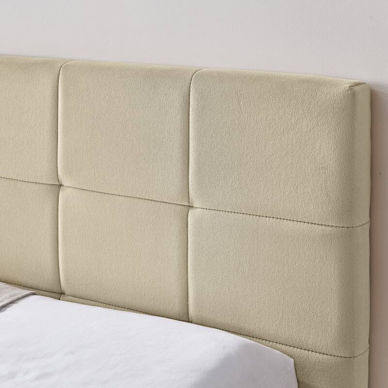 Full Size Upholstered Tufted Daybed with Backrest and Armrests, Velvet Fabric, Beige, Easy Assembly