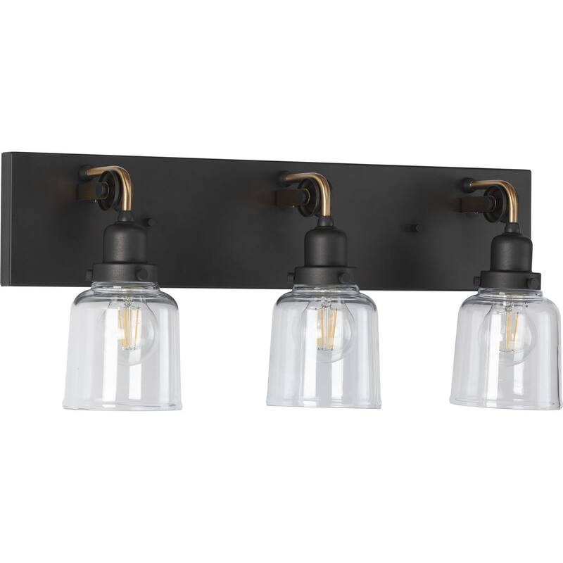 Rushton Collection Three-Light Graphite Clear Glass Farmhouse Bath Vanity Light - 24 in x 6 in x 9.5 in