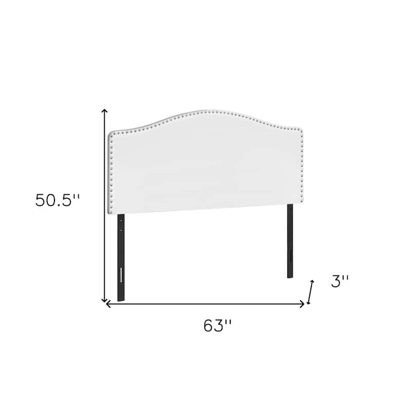 HomeRoots White Faux leather Upholstered Arched Queen Headboard With Nail Head Trim