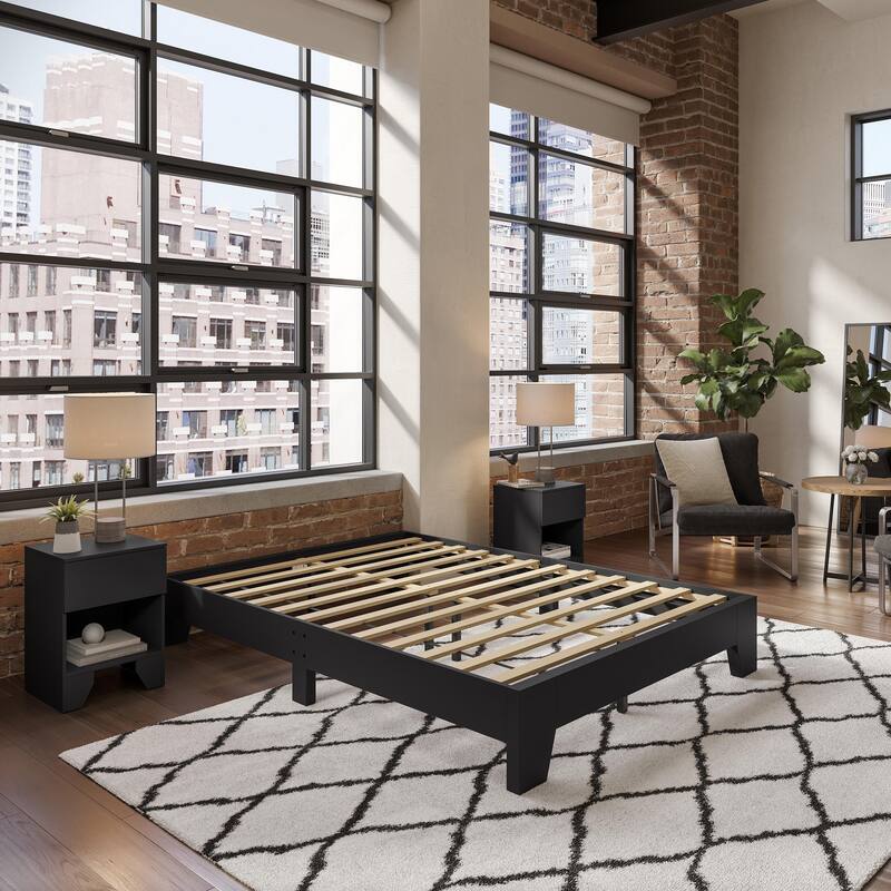 Boyd Sleep Lugano Wood Platform Bed Frame, Modern No Headboard Design, Easy Assembly - Black - Full