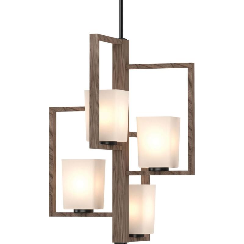 Volume Lighting Paxton 4 Light 18" Wide Square Mini Chandelier with - Pecan / Black