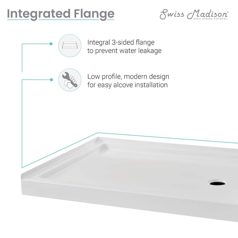 Carré 48" x 36" Acrylic White, Single-Threshold, Left Drain, Shower Base