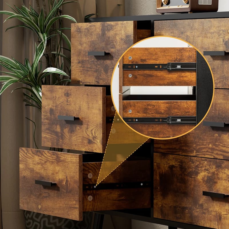 61" Wide 9-Drawer Dresser Rustic Brown Bedroom Chest of Drawers