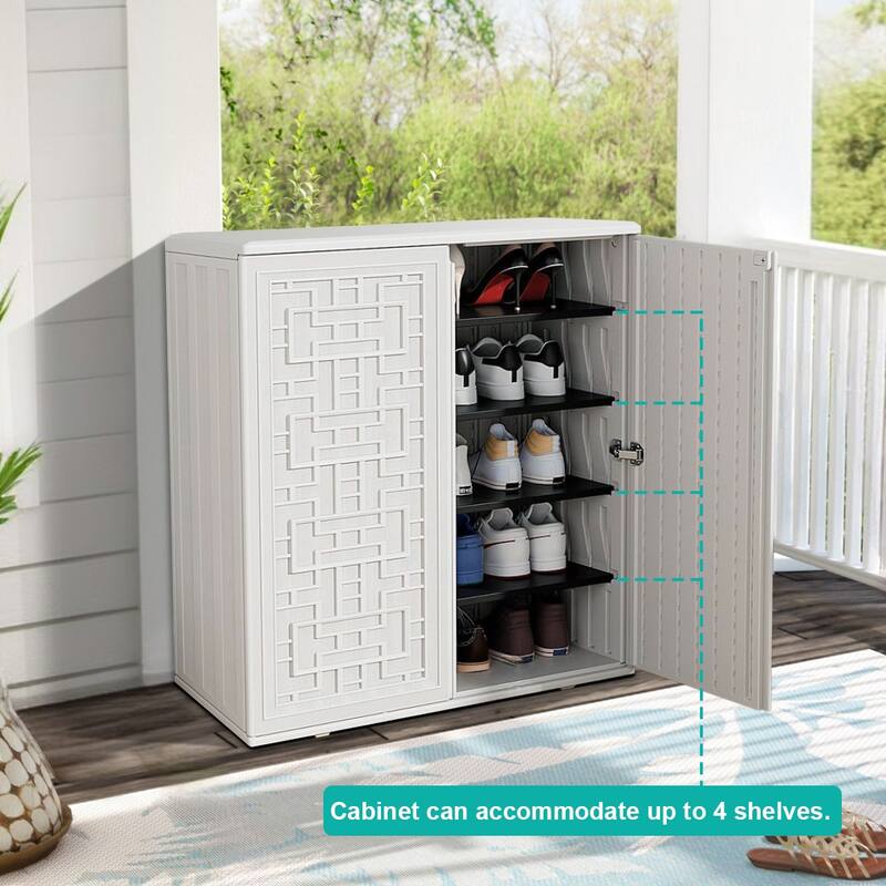 Outdoor 34.3"W x 36.2"H Plastic Vertical Storage Shed With One Shelf
