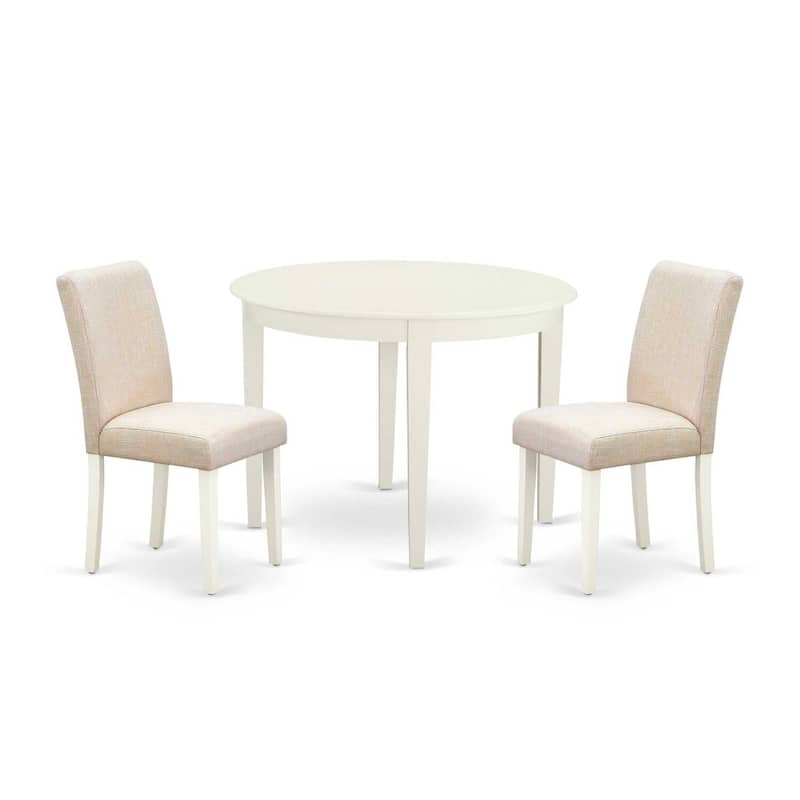 Round Dining Table Set 42 Inch - 3 Piece Table & Chair Set - Beige Linen Fabric - Modern Kitchen Dining Room