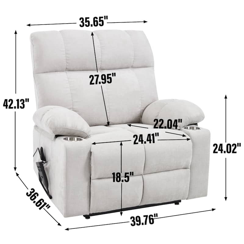 Lazy Boy Dual Motor Chenille Power Lift Recliner w/Massage and Lumbar Heating, Dual Cup Holders, Grey-Blue