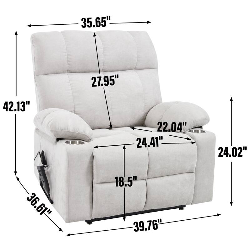 Oversized Chenille Power Lift Recliner with Dual Cup Holders