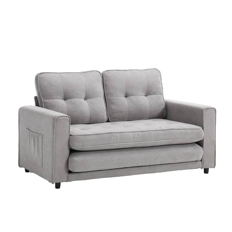 Velvet Upholstered Tufted Space saving Fold Sleeper Sofabed - Grey