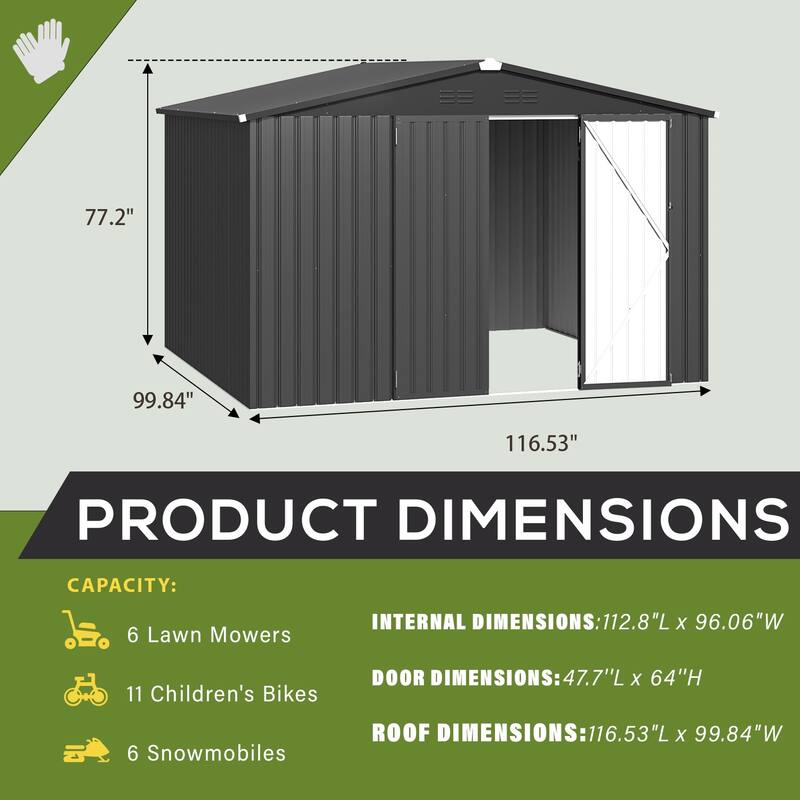 AECOJOY Outdoor Metal Storage Shed with Lockable Door