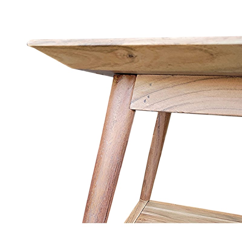 Solid Acacia Wood End Table with Shelf