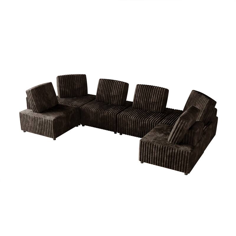 CraftPorch Luxurious Velvet Upholstered 4 Pieces Chair and 2 Corner Seat - Brown - 6 Piece