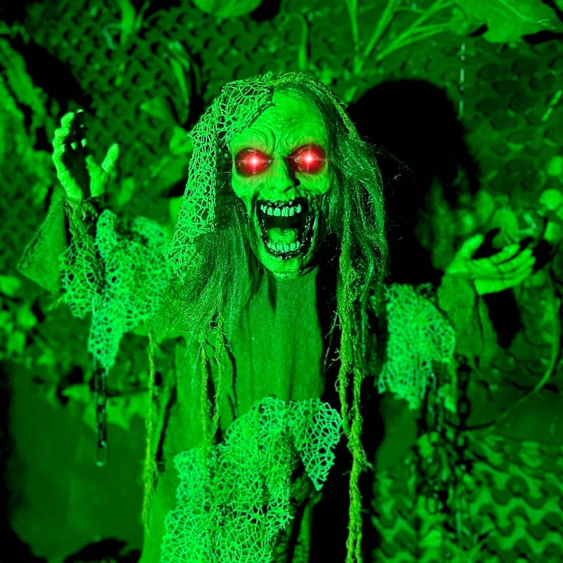 Haunted Hill Farm Lifesize Animatronic Zombie with Chains with Lights and Sound