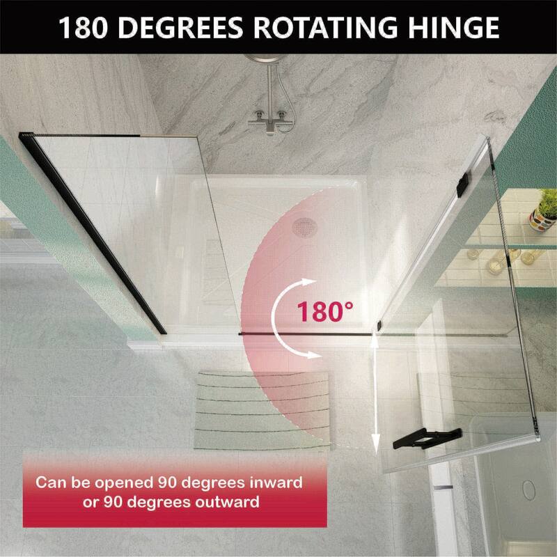 i-Homare 36 in.W x 72 in.H Frameless Hinged Shower Door, SGCC certified 5/16 in Clear Tempered Glass