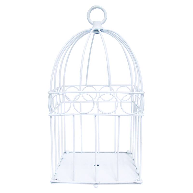 White Metal Bird Cage Decor Centerpiece Accent Piece Tabletop, 13in - 13" H x 6.25" W x 6.25" DP