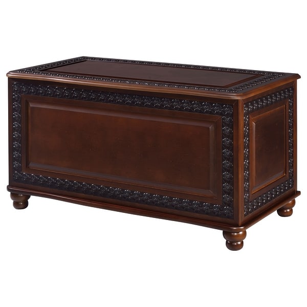 Traditional Cedar Chest with Carving and Bun Feet, Brown