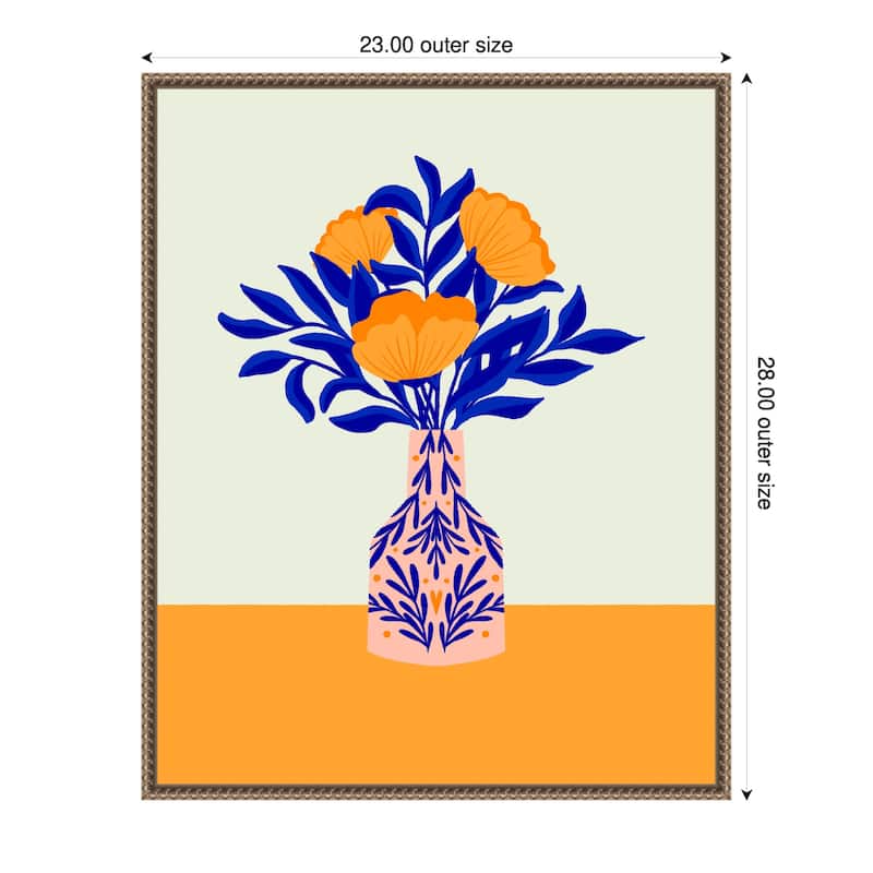 Orange Poppies In a Vase by Angela Minca Framed Canvas Wall Art Print - Plastic - 23 x 28 in - Gold
