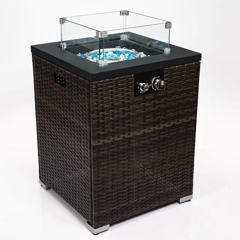 24.4 in Wicker Fire Pit Table Propane/ Liquefied Petroleum Gas in Dark Brown - N/A