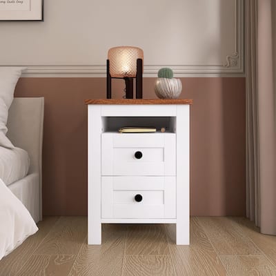 18 Inch Farmhouse Wooden Nightstand with 2 Drawers, Wood Side Table with Storage Cabinet for Bedroom