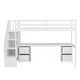 preview thumbnail 7 of 10, Wood Twin Loft Bed with Desk & Drawers, Staircase & Guardrails, White