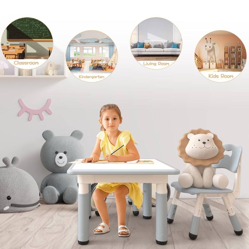 Kids Table and 2 Chairs Set, Height Adjustable Toddler Table and Chair Set