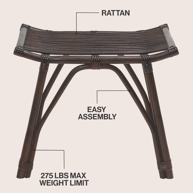 JONATHAN Y Gabriel Modern Bohemian Handcrafted Rattan/Teak Wood Curved Seat Accent Stool