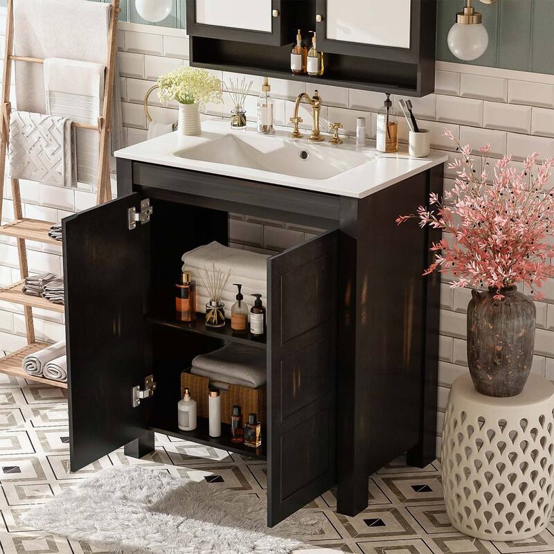 30-Inch Rustic Bathroom Vanity with Ceramic Sink,Soft-Close Doors