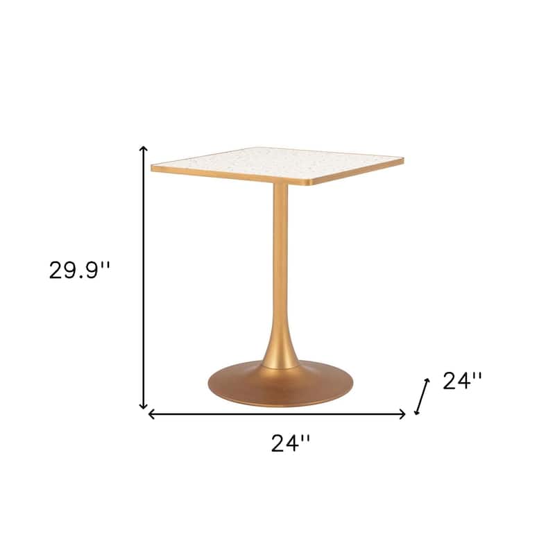 HomeRoots 24" Beige and Gold Wood and Steel Pedestal Base Square Dining Table - 24.00 in. x 29.90 in. x 24.00 in.