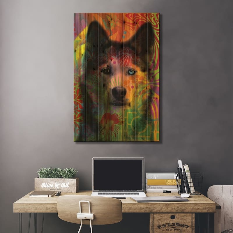 Husky's Eye Print On Wood by Dean Russo - Multi-Color
