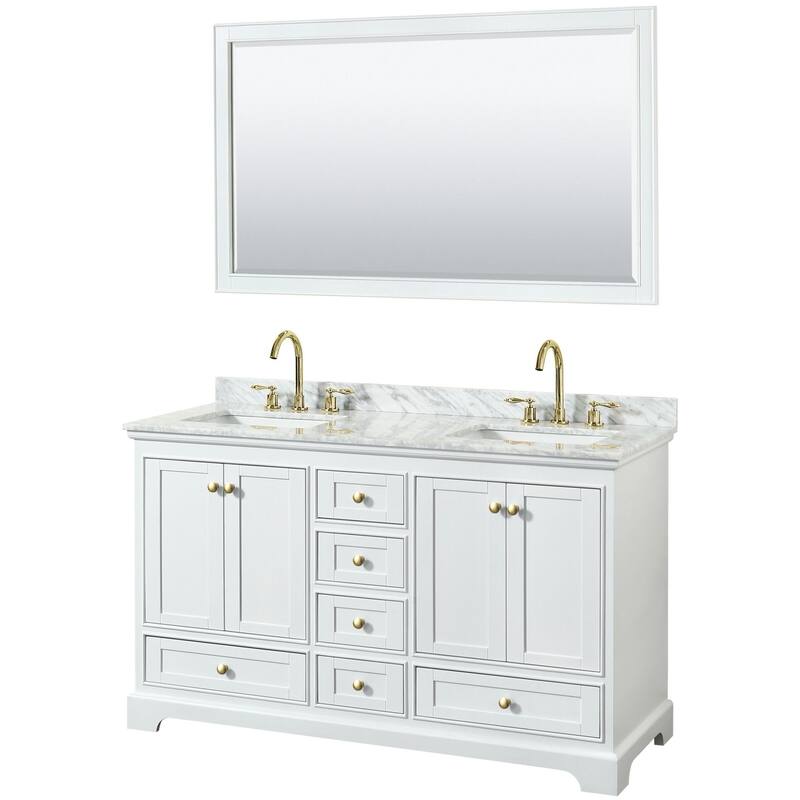 Wyndham Collection Deborah 60" Free Standing Double Vanity Set with - White / White Carrara Marble Top / Brushed Gold - Painted