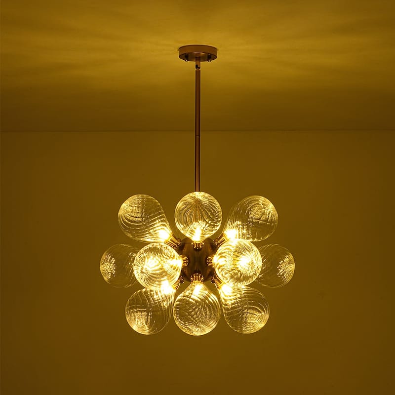 18-Light Cluster Blue Glass Bubble Chandelier - 25in Wide Gold