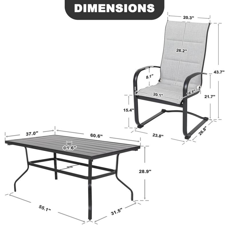 Patio 7-Piece Dining Set, Premium Textilene Chairs, Rectangle Iron Table