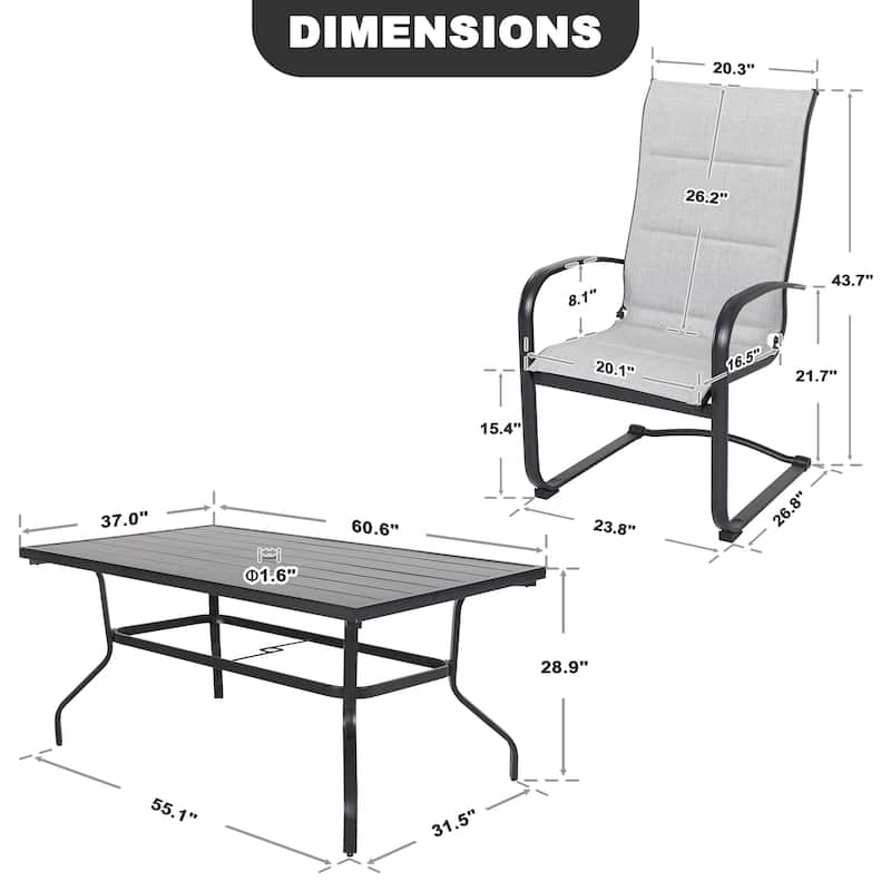 Patio Dining Set, Premium Textilene Chairs, Rectangle Iron Table