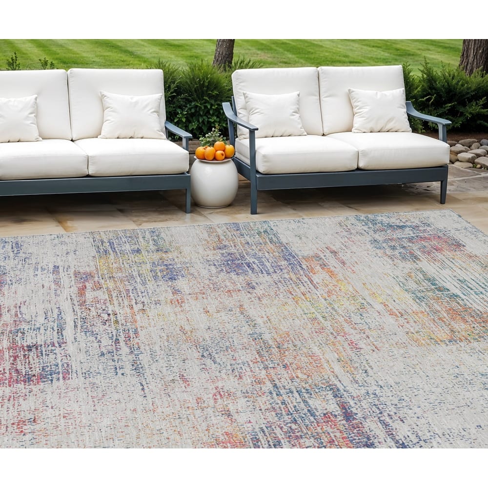 HomeRoots Abstract Transitional Rectangle Outdoor Rug