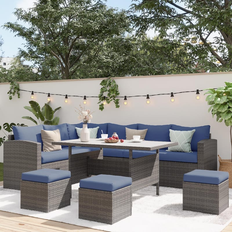 Wicker 8-Person Outdoor Seating Group with Cushions - Blue