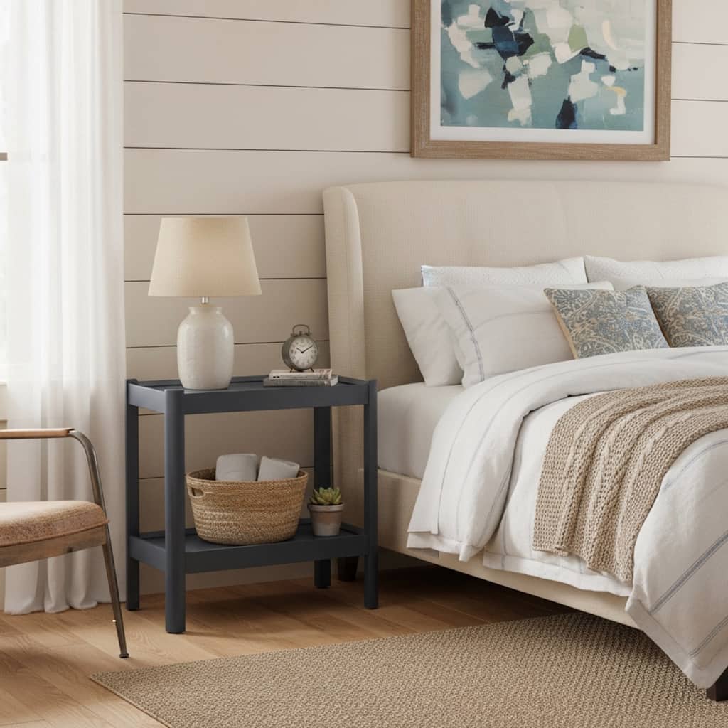 Modern Matte Black Nightstand with Two Shelves and Rounded Corners