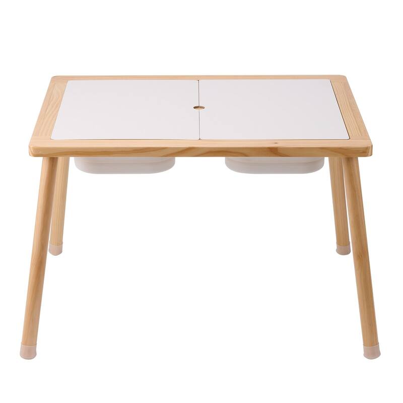 Natural Pine Wood Sensory Table with Storage Bins for Kids - 32.1” L x 23.6” W x 19.9” H