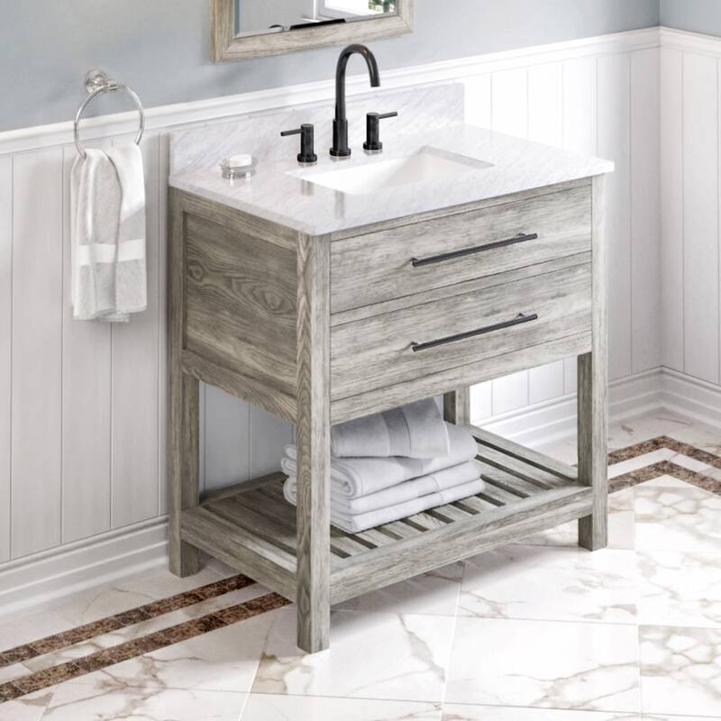 Jeffrey Alexander VKITWAV36R-MARBLE Wavecrest II 36" Free Standing - Weathered Grey / White Carrara