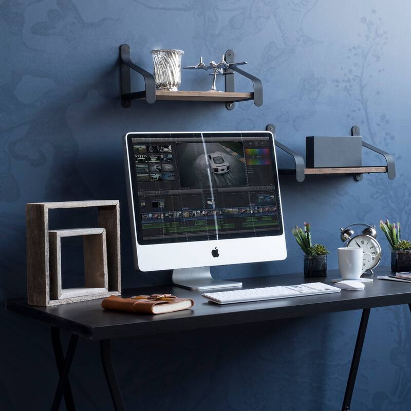 Rustic State Reclaimed Wood Shelf With Iron Bracket 16 Inch
