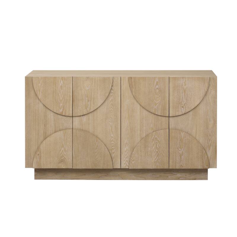 4-Door Large Storage Sideboard, Wood Sideboard Cabinet With Semi-Circular Handles And Adjustable Shelves
