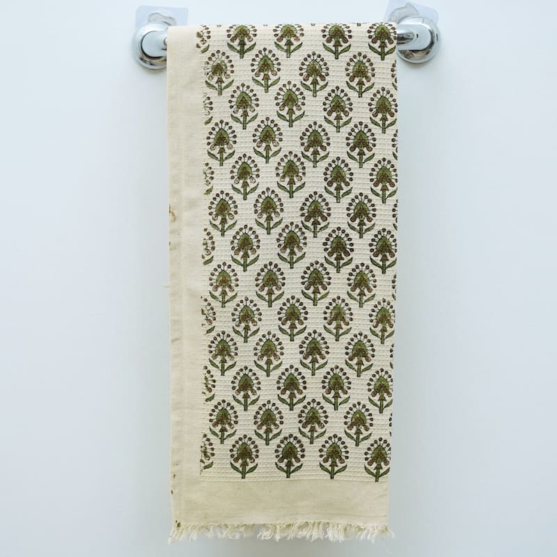 Fabdivine Handmade Floral Block Print Kitchen or Bath Room Hand Towels Home or Office Accent