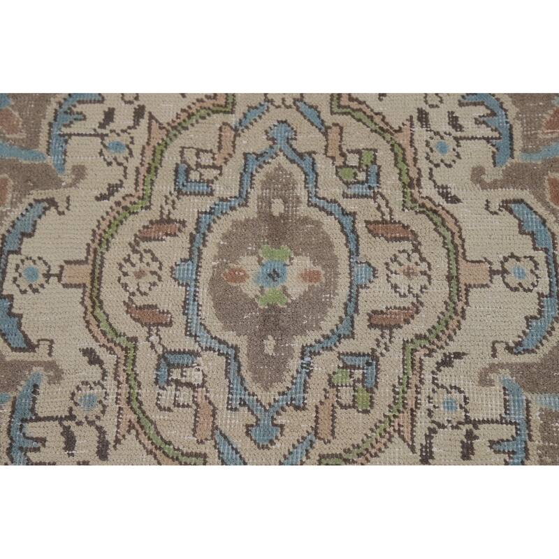 Floral Medallion Tabriz Persian Rug Hand-Knotted Beige Wool Carpet - 8'0"x 11'5"