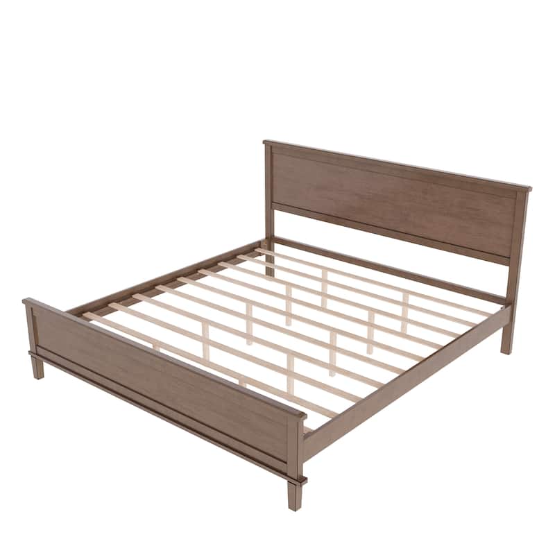 Wood Platform Bed with Headboard and Wood Slat Support