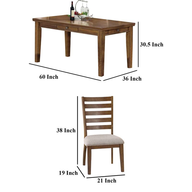 Teby 7pc Dining Table Chair Set, Walnut Brown Wood, Light Gray Linen