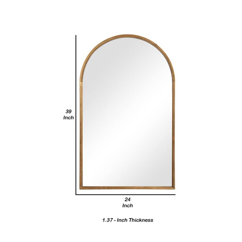 39 Inches Arched Top Metal Frame Accent Mirror, Gold