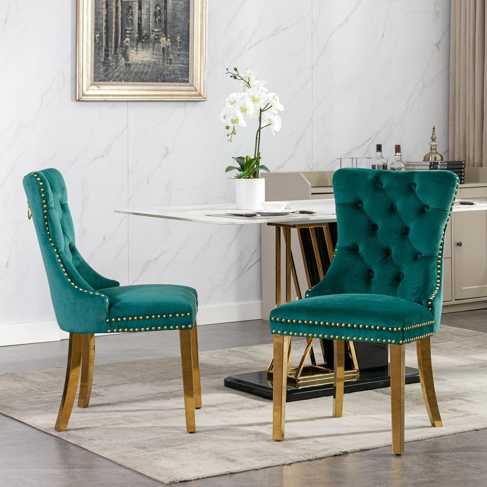 Roomfitters Modern Velvet Dining Chairs Set of 2, Tufted Upholstered Accent Chairs and Gold Stainless Steel Legs