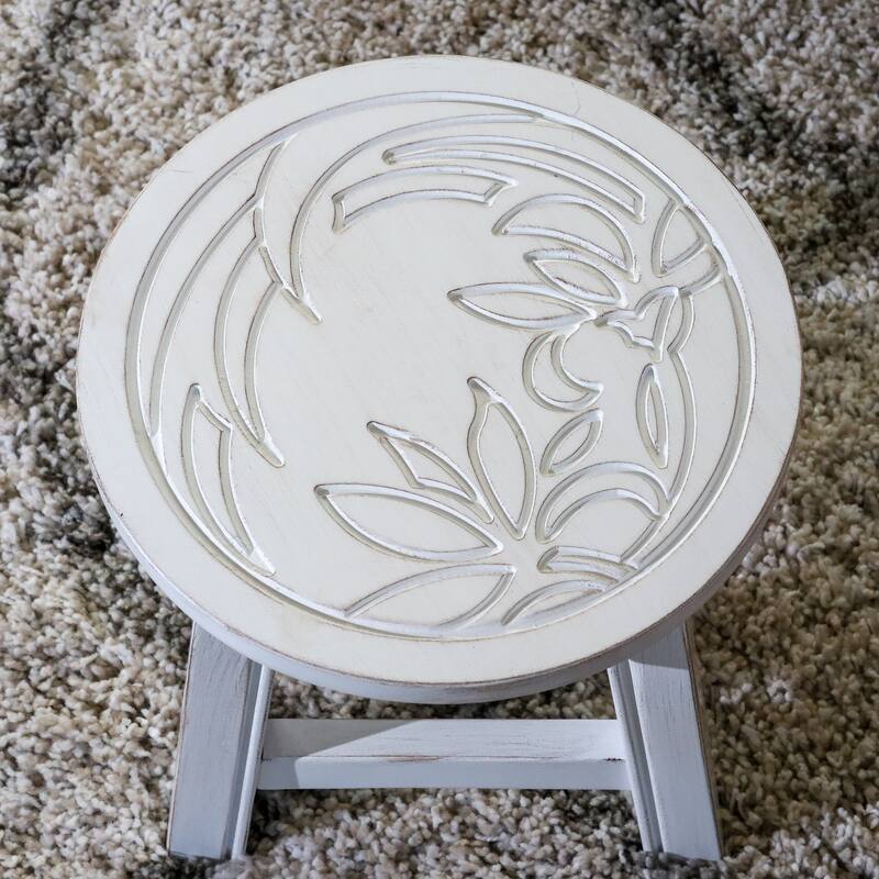 Carved Wooden Step Stool Stepstool Floral - 11.00"x11.00"x10.00"in