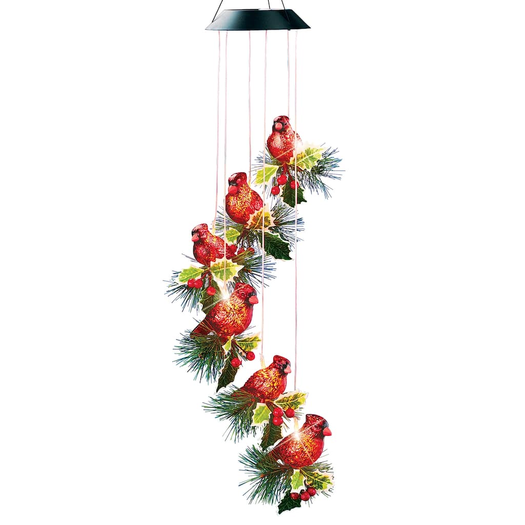 Solar Hanging Cardinals Outdoor Garden Mobile Wind Sculpture - NO SIZE