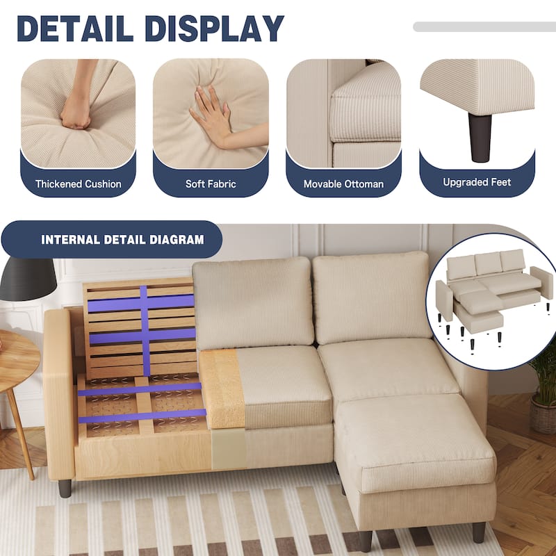 Futzca 74" Convertible Sectional Sofa Couch, Small L-Shaped Sofa